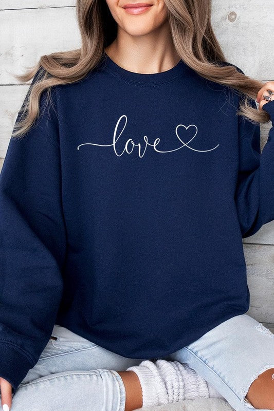 Love With Heart Graphic Plus Fleece Sweatshirt - Classique Collection