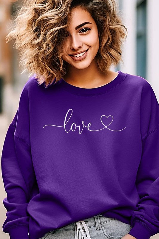Love With Heart Graphic Plus Fleece Sweatshirt - Classique Collection
