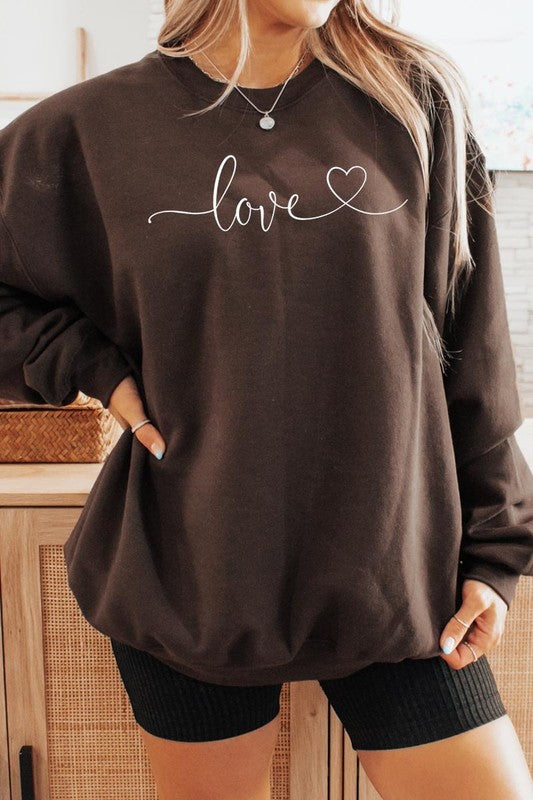 Love With Heart Graphic Plus Fleece Sweatshirt - Classique Collection