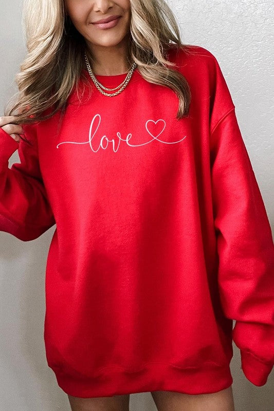 Love With Heart Graphic Plus Fleece Sweatshirt - Classique Collection