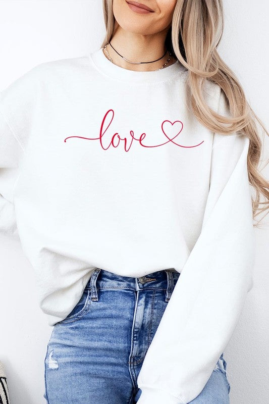 Love With Heart Graphic Plus Fleece Sweatshirt - Classique Collection