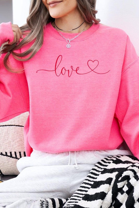 Love With Heart Graphic Plus Fleece Sweatshirt - Classique Collection