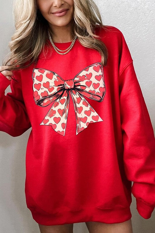 Heart Coquette Bow Graphic Plus Fleece Sweatshirt - Classique Collection
