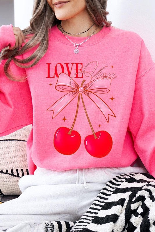 Love You Cherries Graphic Plus Fleece Sweatshirt - ClassiQ