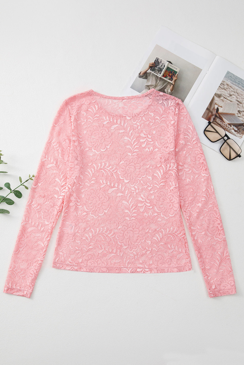 Lace Flower Round Neck Long Sleeve Top - Classique Collection