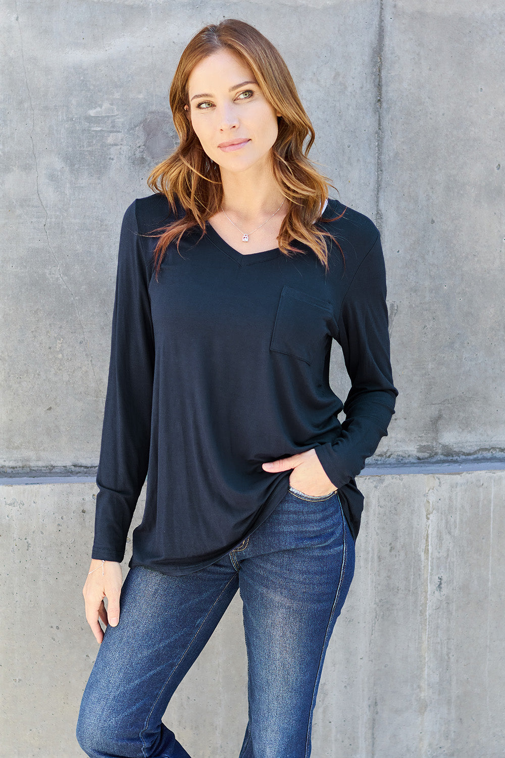 Basic Bae Full Size V-Neck Long Sleeve Top - Classique Collection