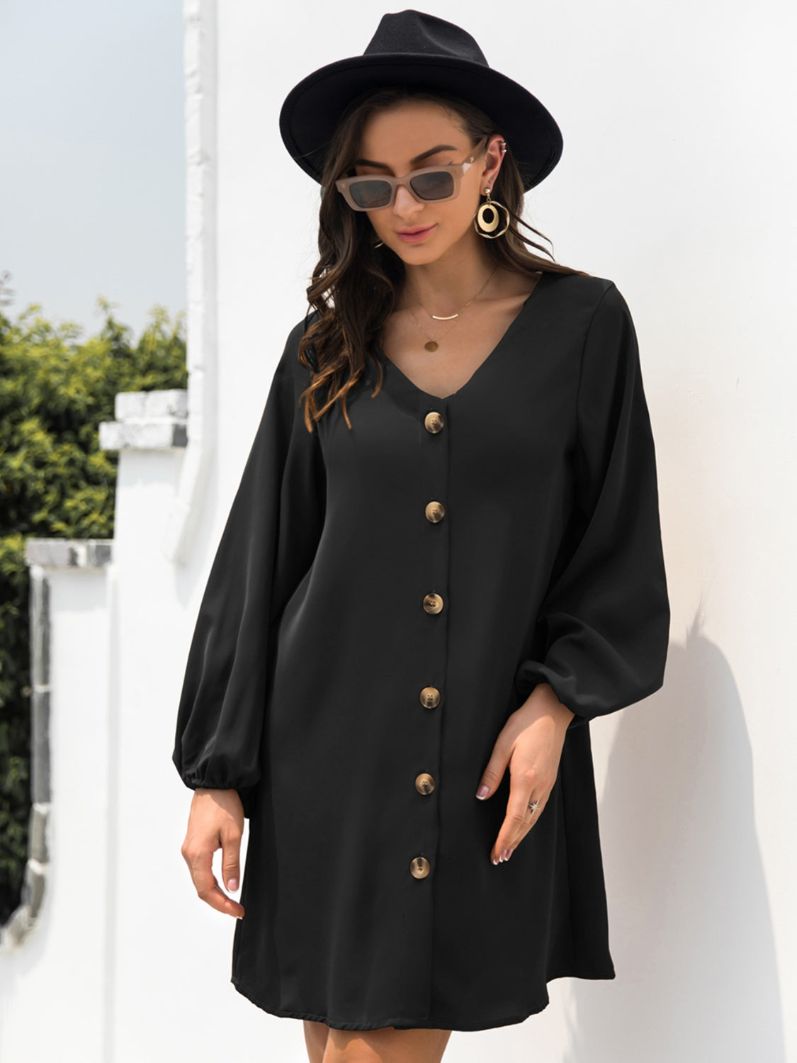 V-Neck Long Sleeve Mini Dress - Classique Collection