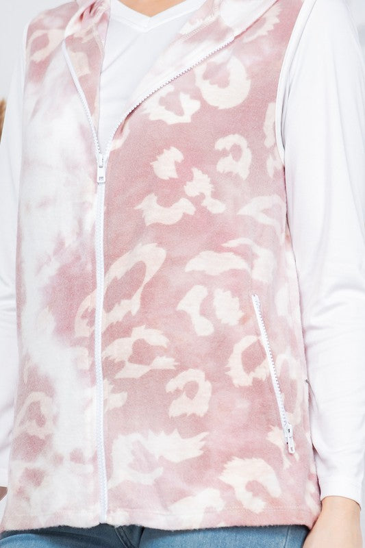 Pink Leopard Print Hoodie Vest - Classique Collection