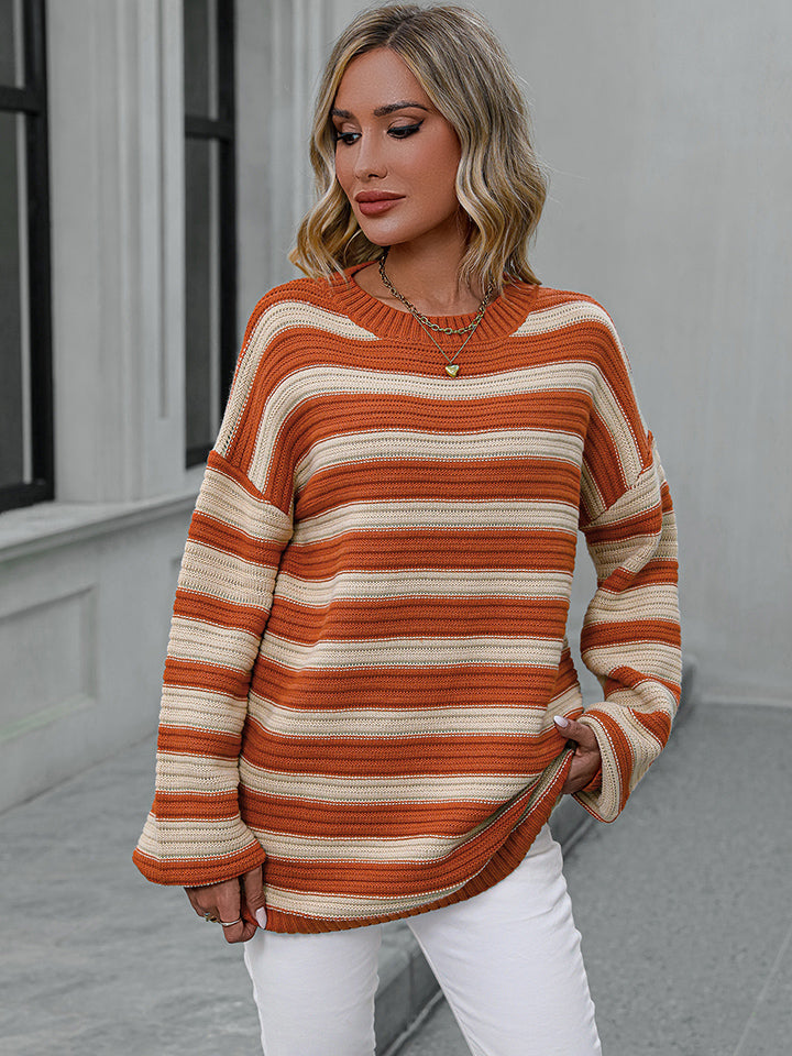 Striped Dropped Shoulder Sweater - ClassiQ