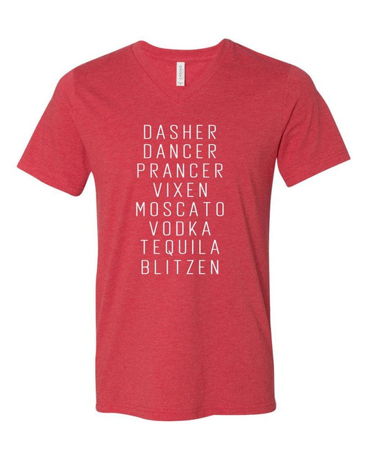 Dasher Dancer Prancer Vixen Boutique V Neck Tee - Classique Collection