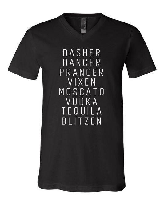 Dasher Dancer Prancer Vixen Boutique V Neck Tee - Classique Collection