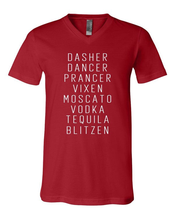 Dasher Dancer Prancer Vixen Boutique V Neck Tee - Classique Collection