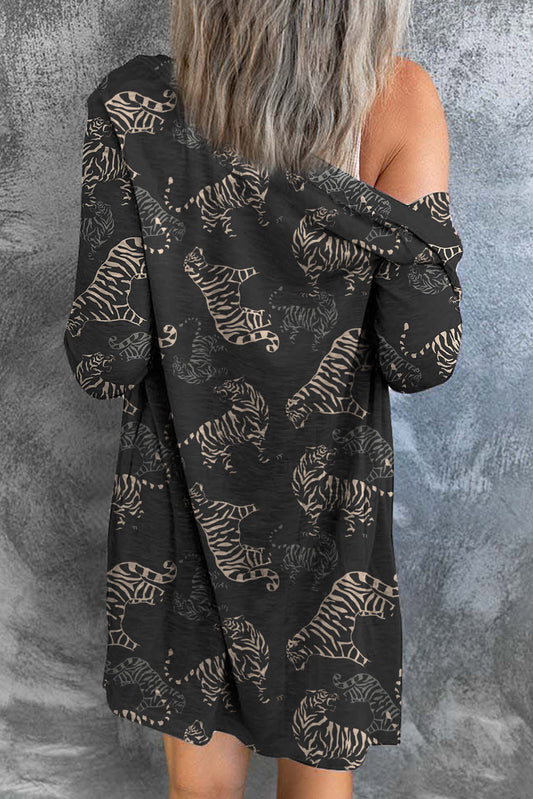 Tiger Print Button Up Long Sleeve Cardigan - ClassiQ