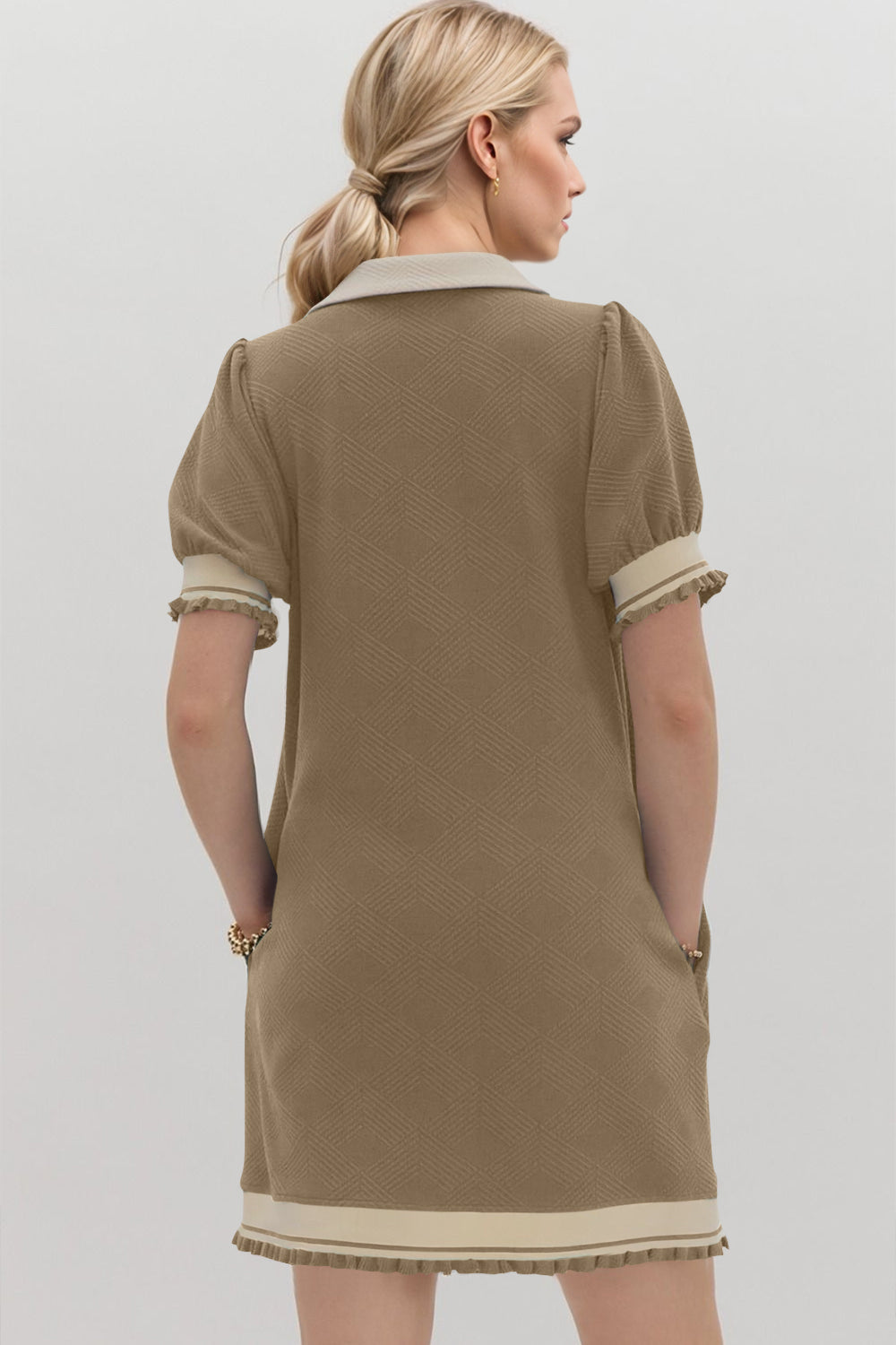 Oh Frill Contrast Trim Johnny Collar Short Sleeve Mini Dress - Classique Collection