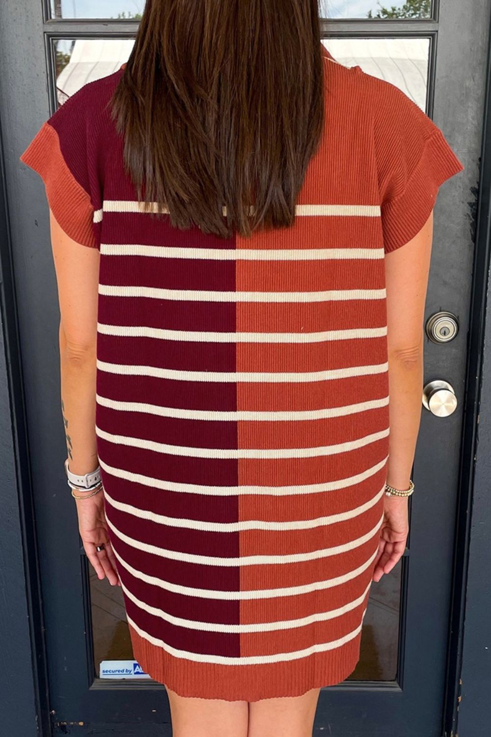 Striped Quarter Zip Cap Sleeve Sweater Dress - ClassiQ