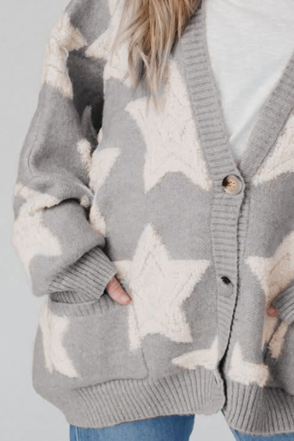 Star Button Up Long Sleeve Cardigan - ClassiQ