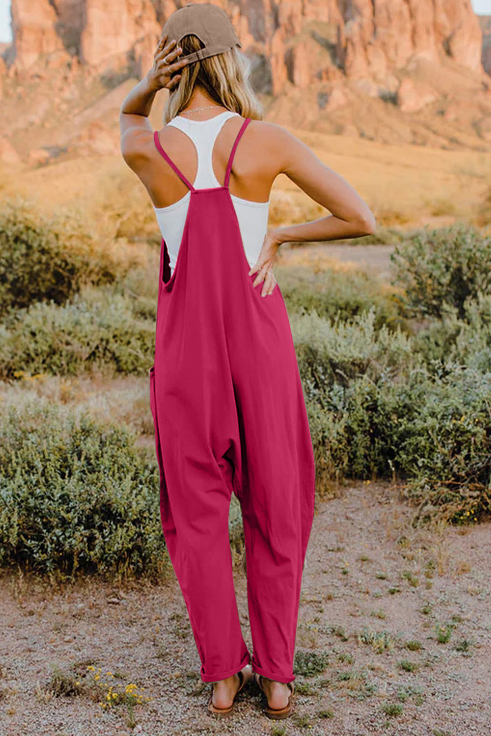 Double Take Full Size V-Neck Sleeveless Jumpsuit with Pockets - ClassiQ