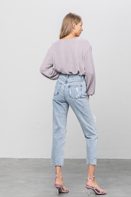 High Rise Ripped Girlfriend Jeans - Classique Collection