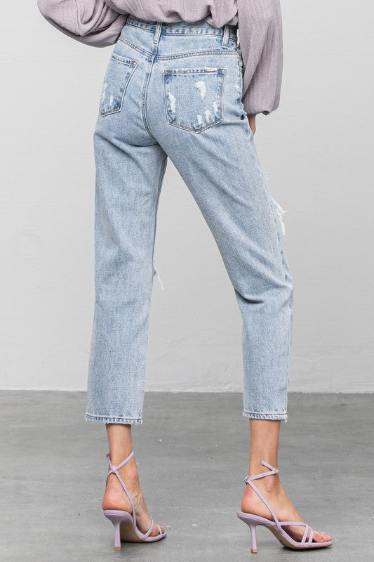 High Rise Ripped Girlfriend Jeans - Classique Collection
