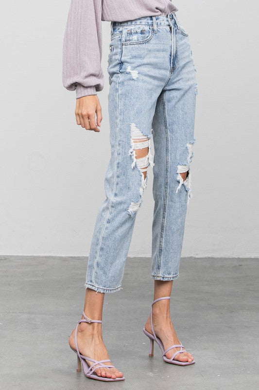 High Rise Ripped Girlfriend Jeans - Classique Collection