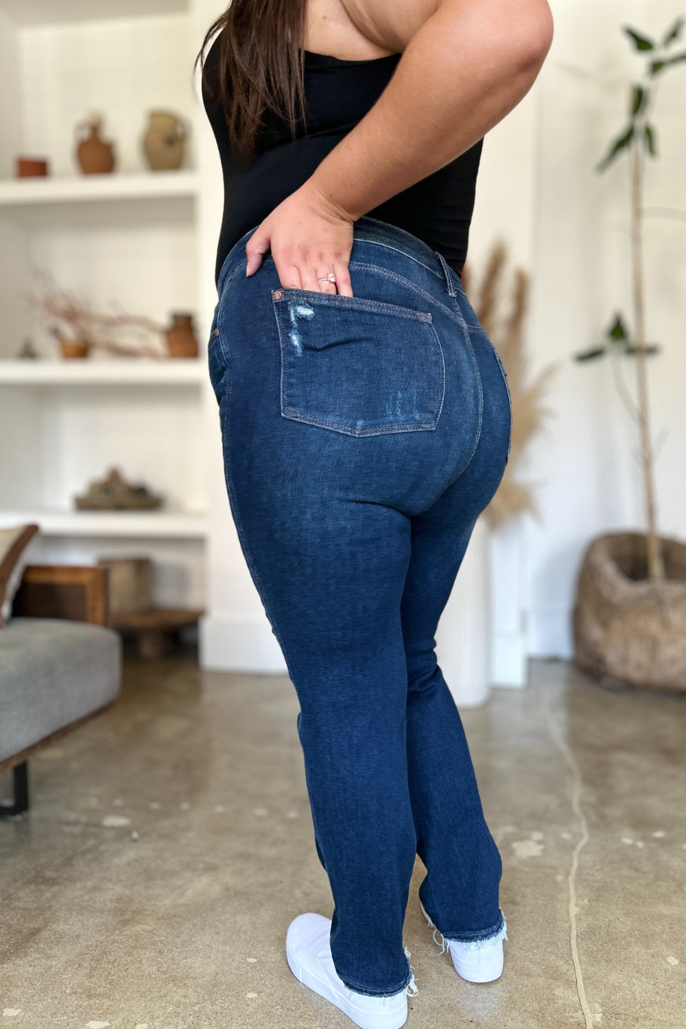 Judy Blue Full Size High Waist Rigid Magic Heavy Destroy Straight Jeans - Classique Collection