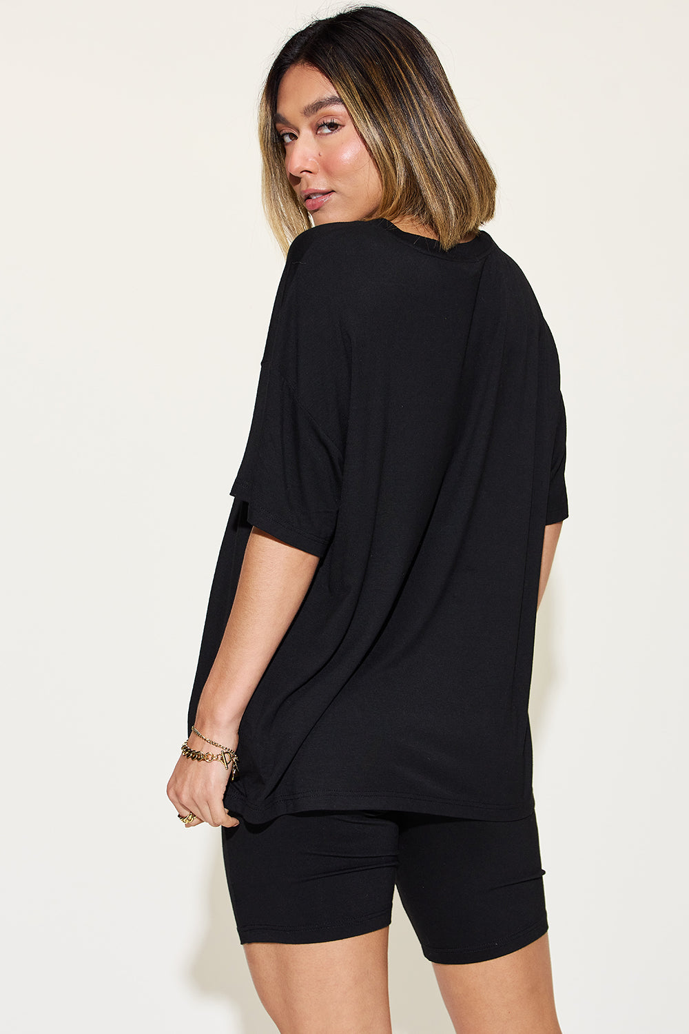 Basic Bae Full Size V-Neck Drop Shoulder T-Shirt and Shorts Set - ClassiQ