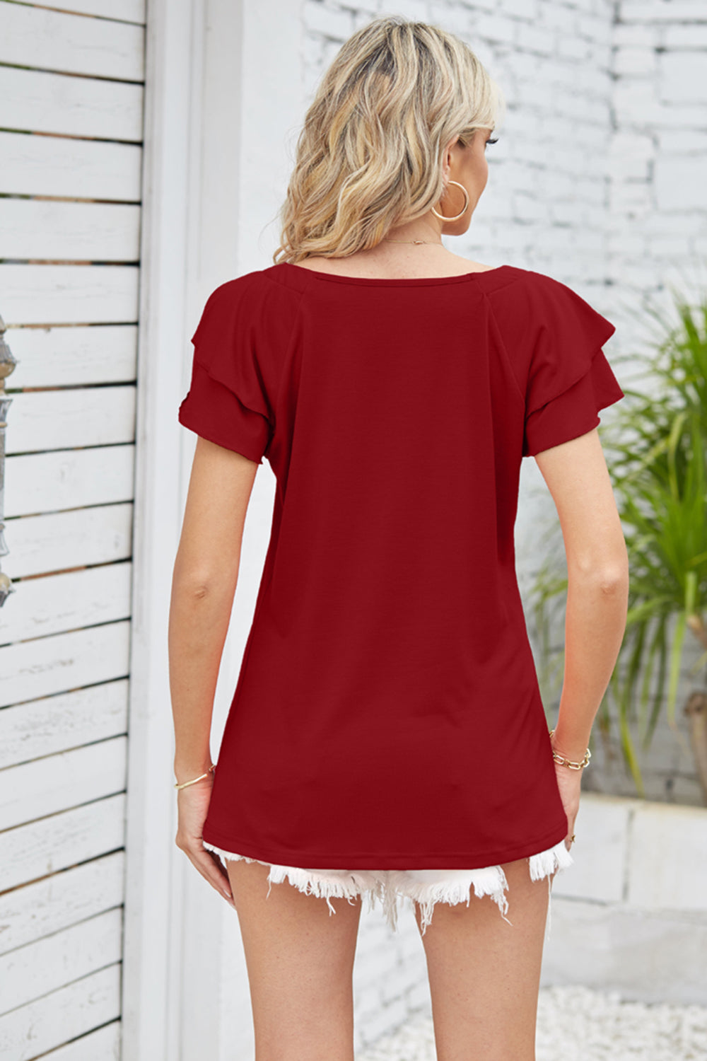 Square Neck Flutter Sleeve Top - Classique Collection