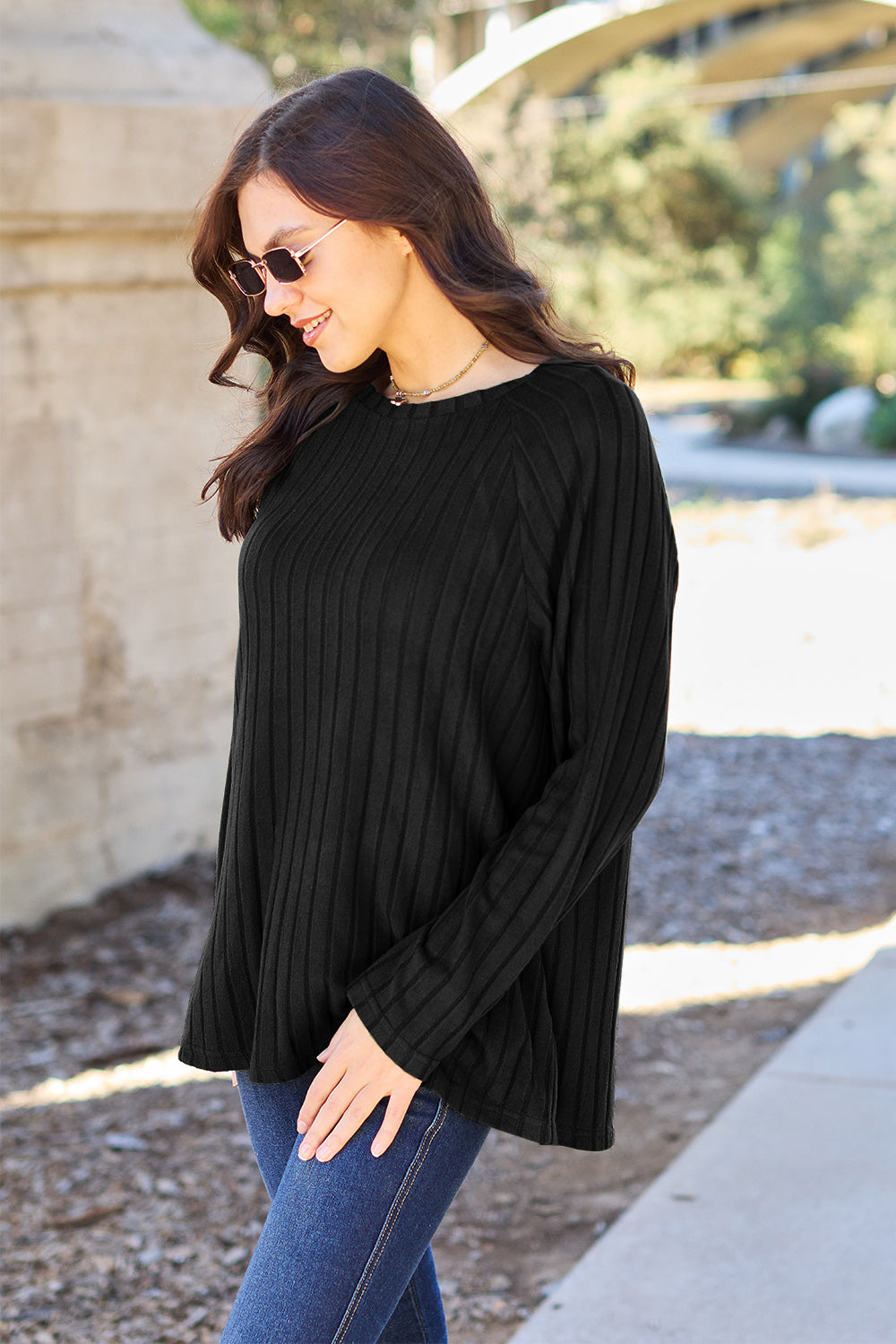 Basic Bae Full Size Ribbed Round Neck Long Sleeve Knit Top - ClassiQ