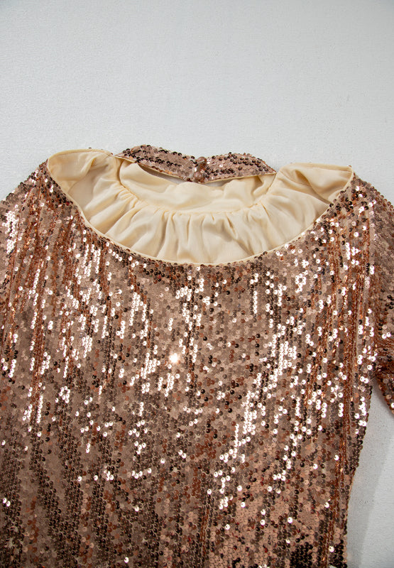 Backless Sequin Mock Neck Long Sleeve Mini Dress - Classique Collection