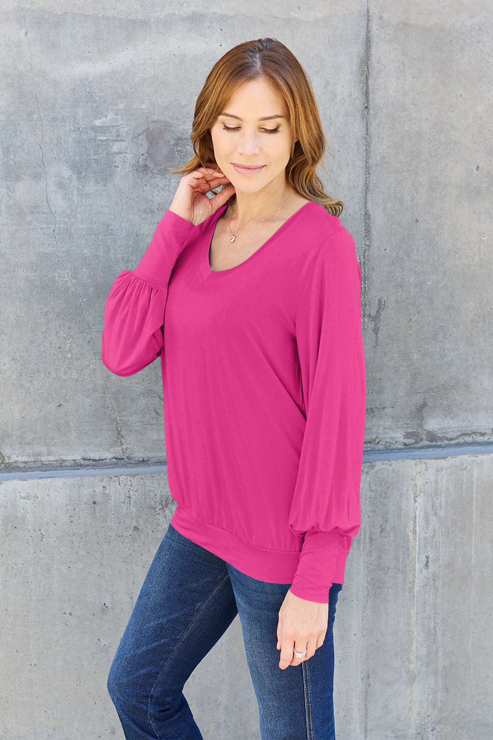 Basic Bae Full Size V-Neck Lantern Sleeve Top - Classique Collection