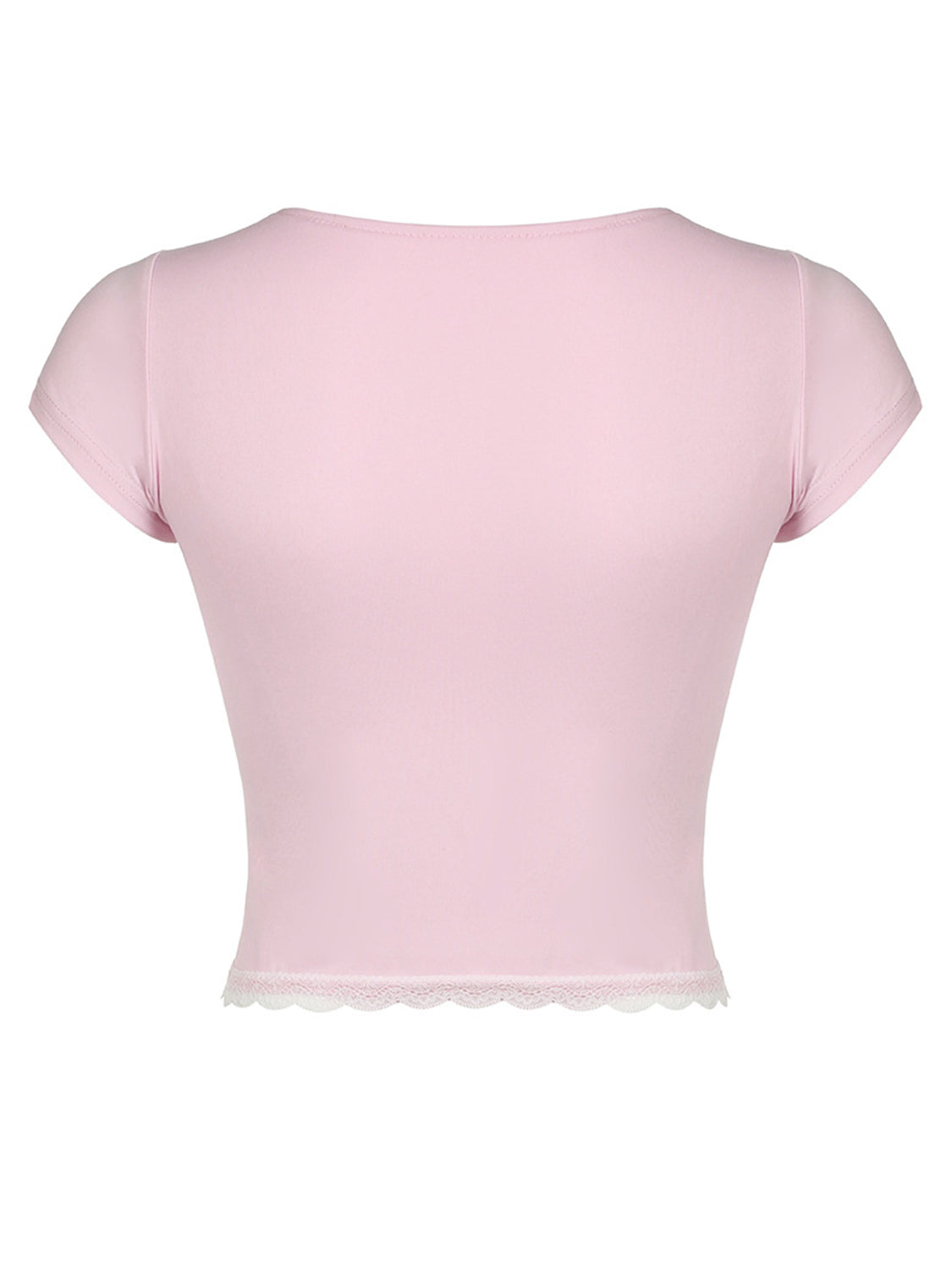 Lace Detail Sweetheart Neck Short Sleeve T-Shirt - Classique Collection