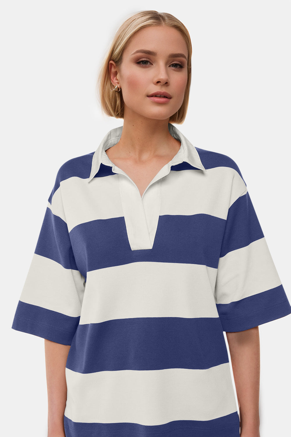 Oh Pima Cotton Wash Color Block Johnny Collar Half Sleeve Top - Classique Collection
