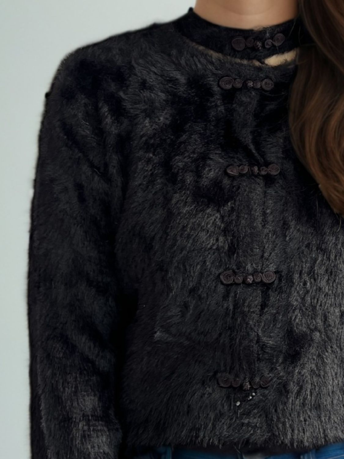 Cutout Knot Button Long Sleeve Cardigan - ClassiQ