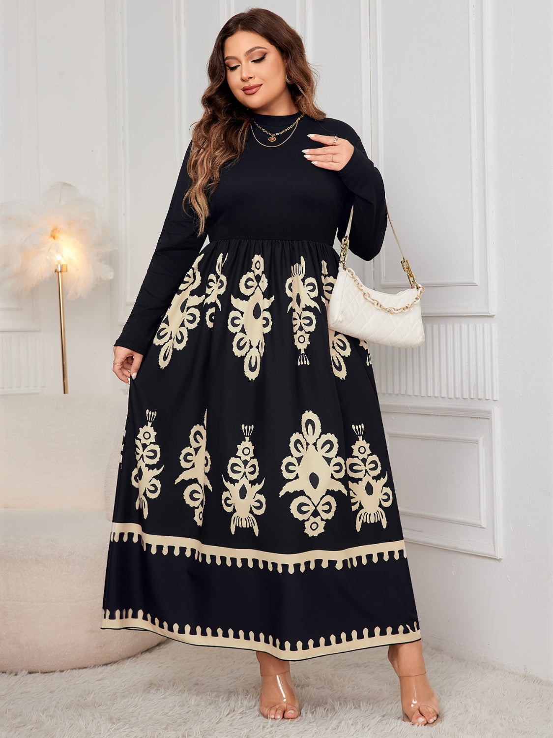 Honey Plus Size Printed Mock Neck Long Sleeve Dress - Classique Collection