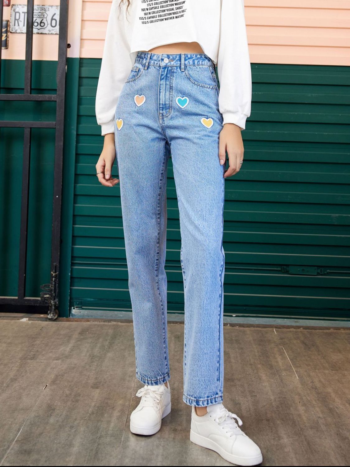 Heart Straight Leg Jeans with Pockets - ClassiQ