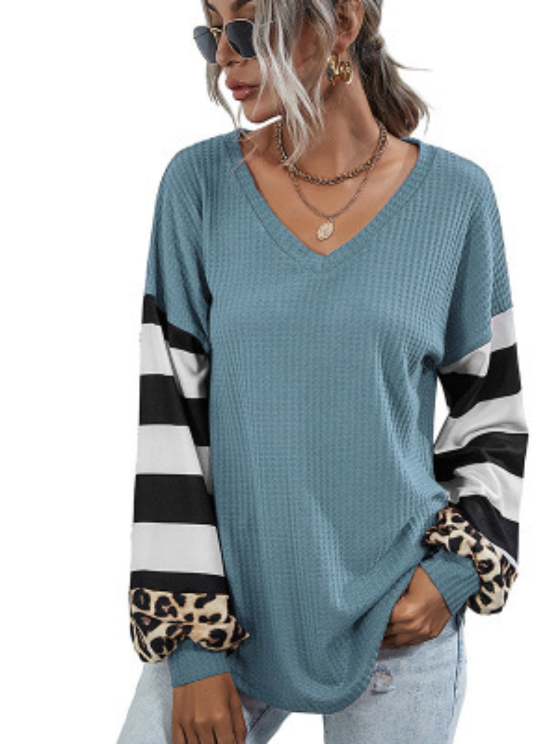 Leopard Striped Waffle-Knit Top - ClassiQ