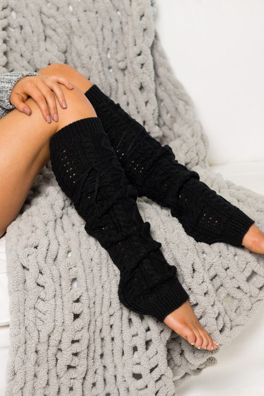 Cable Knit Long Tie Leg Warmer - Classique Collection
