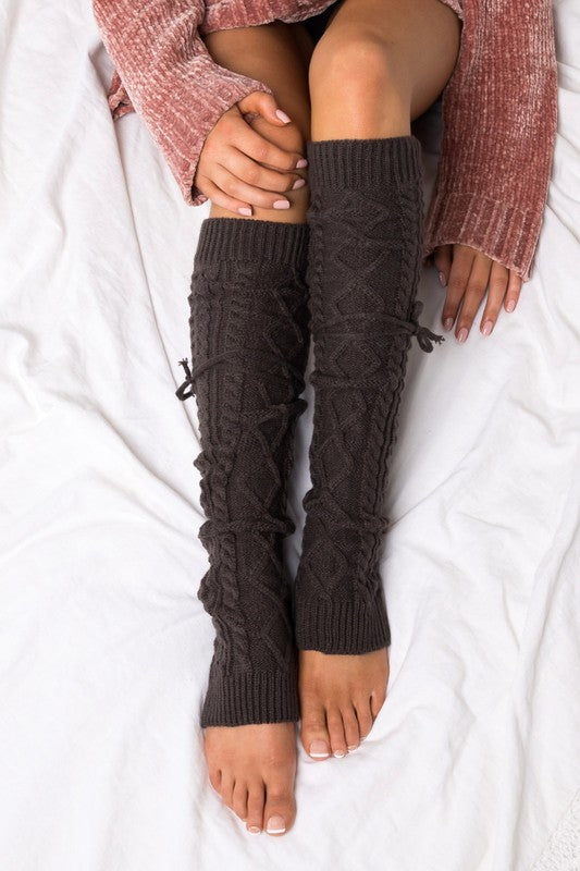 Cable Knit Long Tie Leg Warmer - Classique Collection