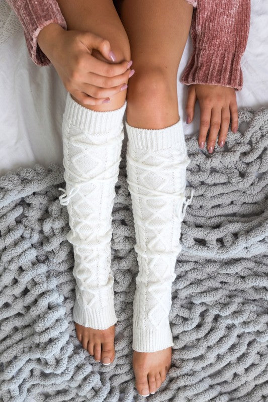 Cable Knit Long Tie Leg Warmer - Classique Collection
