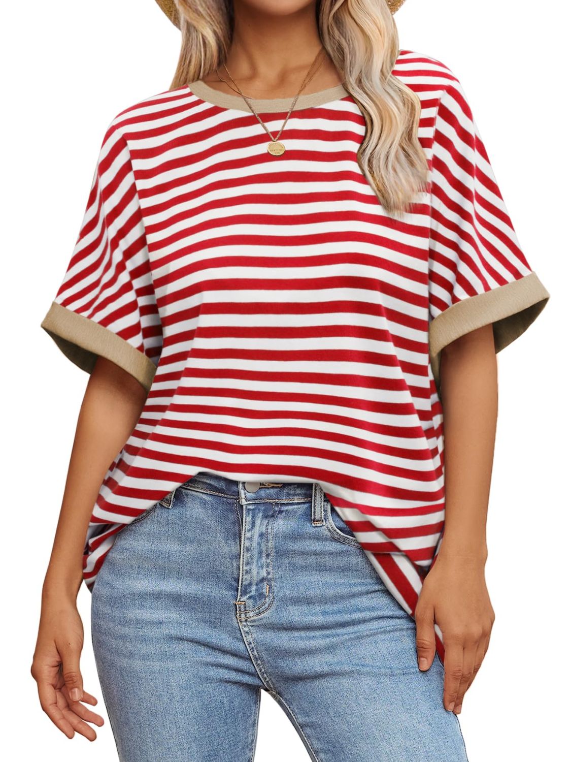 Contrast Striped Round Neck Half Sleeve T-Shirt - Classique Collection
