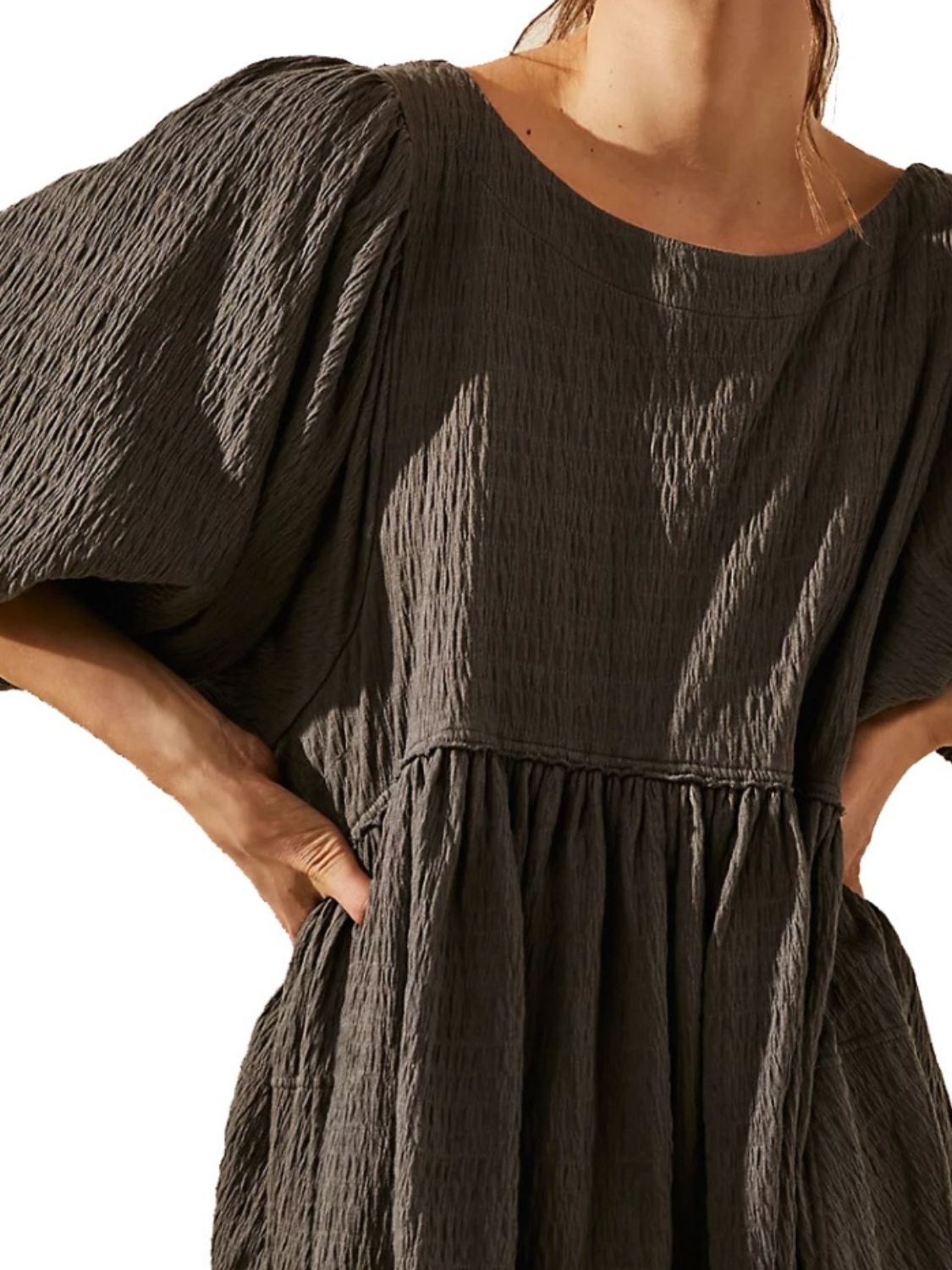Cutout Textured Long Sleeve Mini Dress - Classique Collection