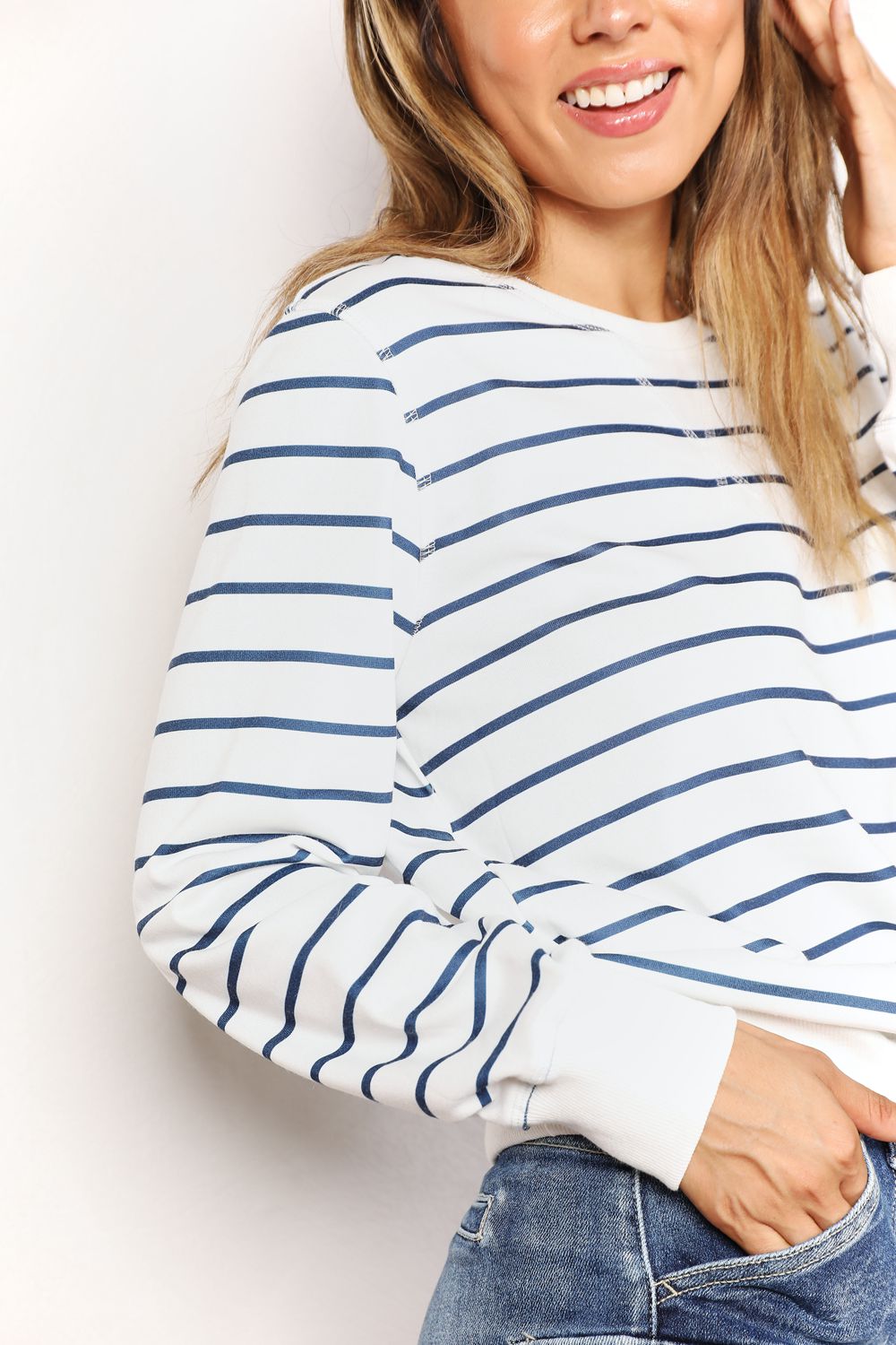 Double Take Striped Long Sleeve Round Neck Top - ClassiQ