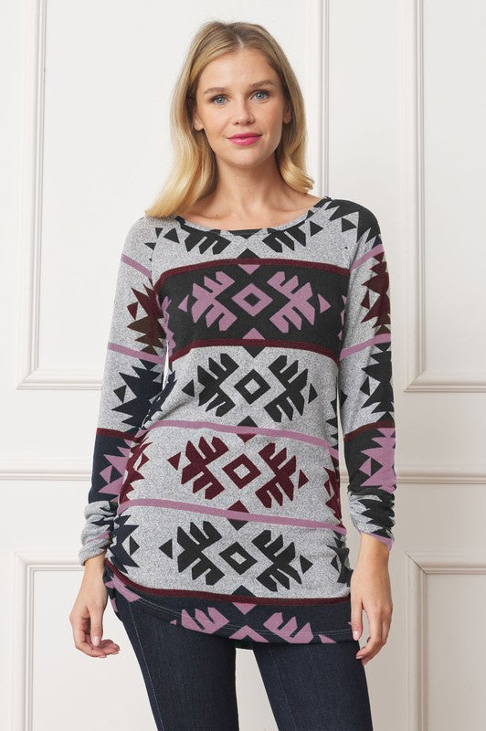 Aztec Shirred Side Accent Top - Classique Collection