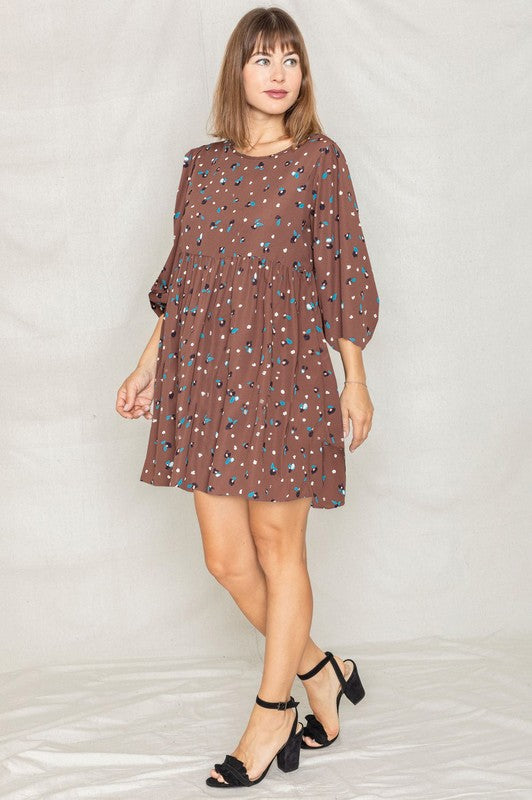 Abstract Polka Dot Bishop Sleeve Mini Dress - Classique Collection