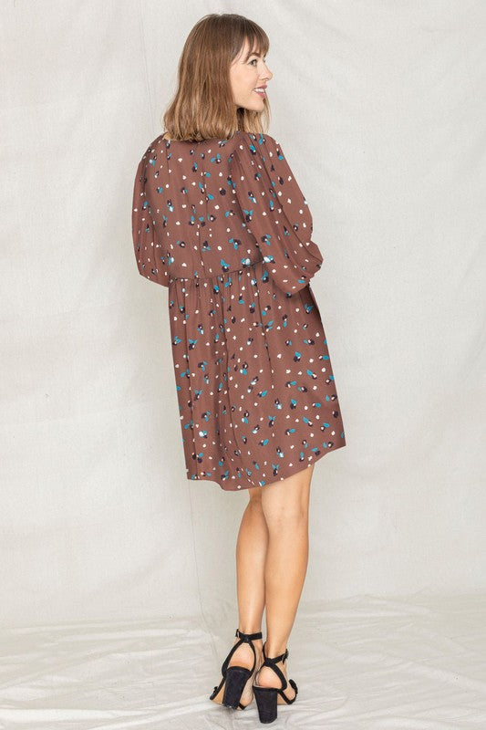 Abstract Polka Dot Bishop Sleeve Mini Dress - Classique Collection