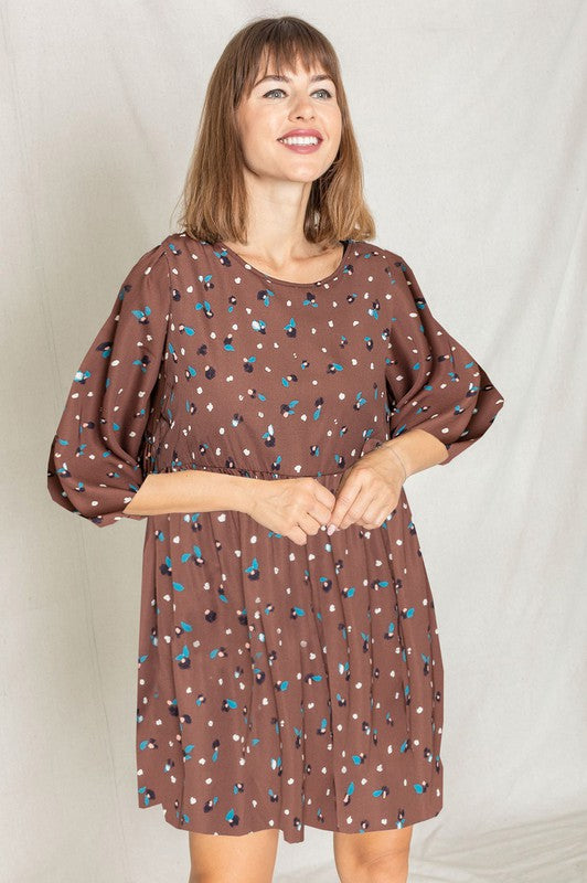 Abstract Polka Dot Bishop Sleeve Mini Dress - Classique Collection