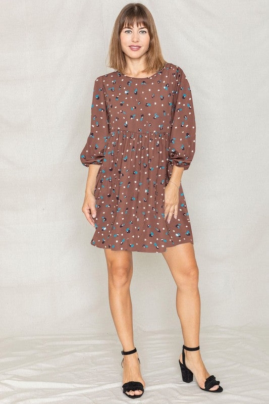 Abstract Polka Dot Bishop Sleeve Mini Dress - Classique Collection