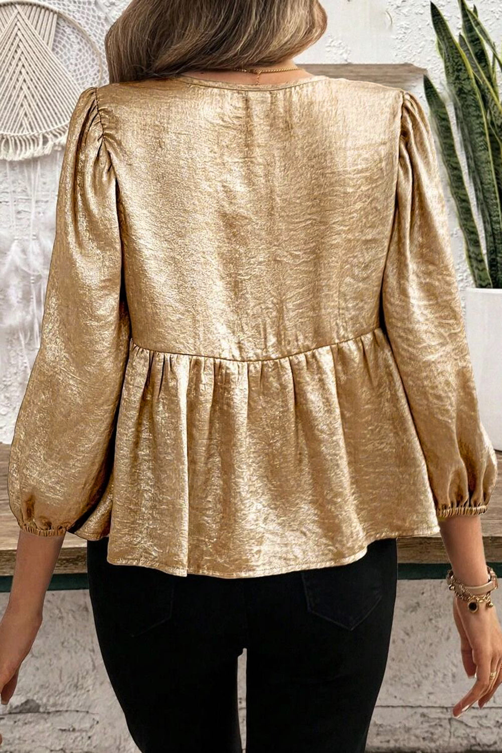 Tied Peplum Three-Quarter Sleeve Blouse - Classique Collection
