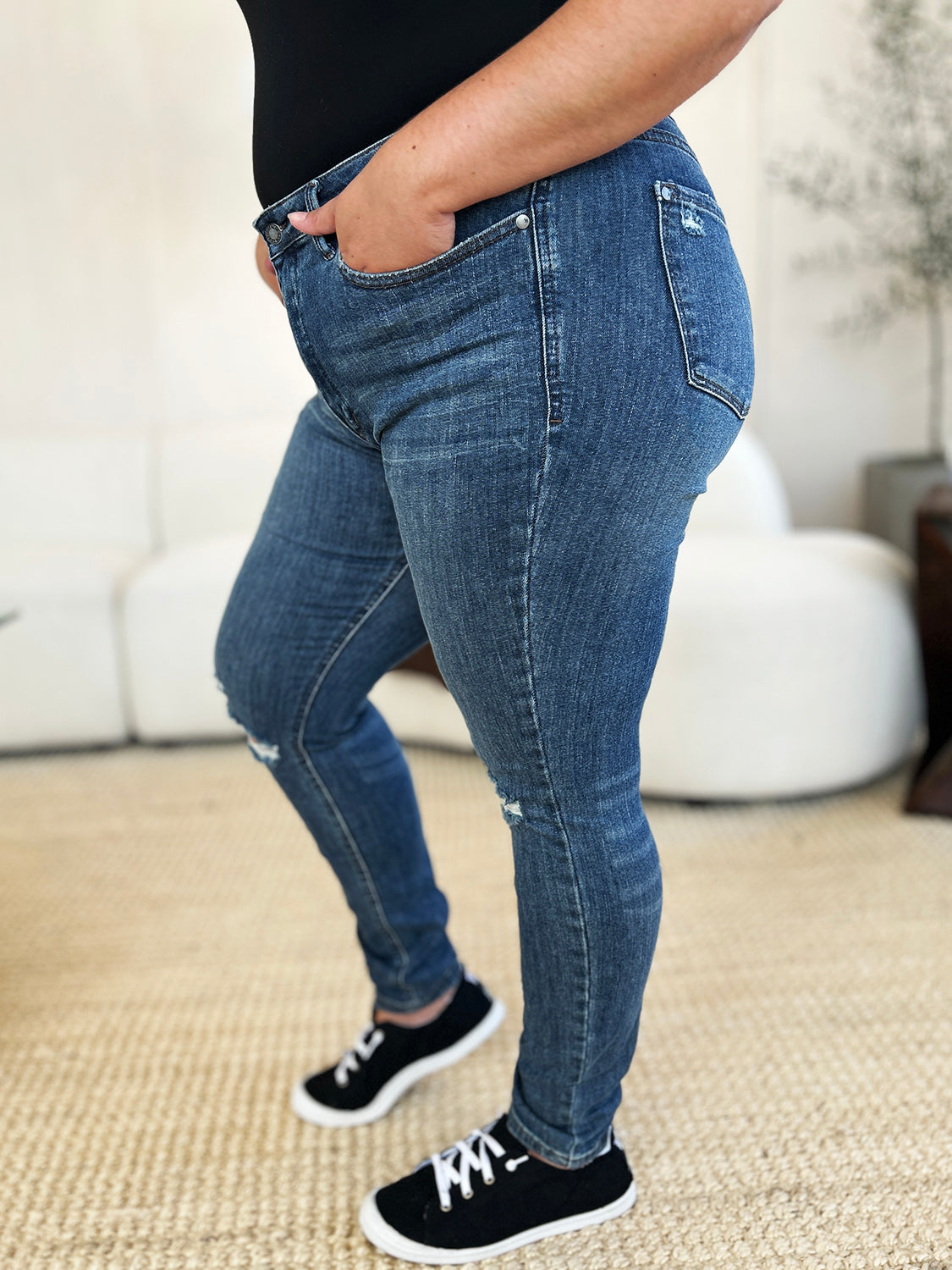Judy Blue Full Size Mid Waist Distressed Slim Jeans - Classique Collection