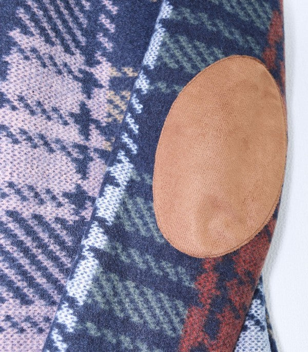 Plus Multi Color Plaid Elbow Patch Cardigan - Classique Collection